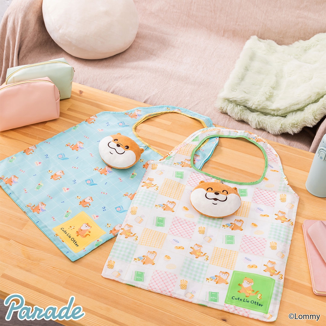 可愛い嘘のカワウソ おかおポーチ付きエコバッグ